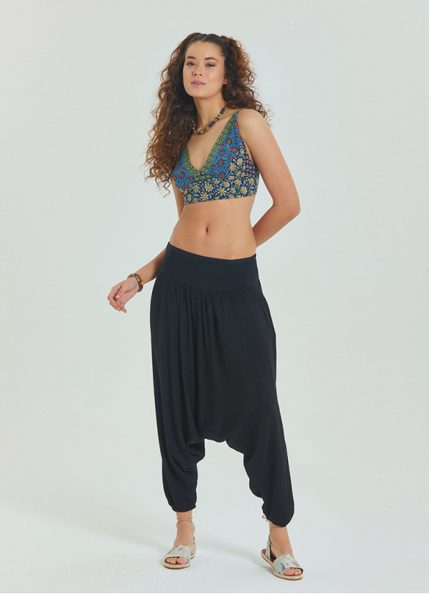 Black Women's Shalwar with Gimp Detailed Elastic Pocket on the Leg 4480